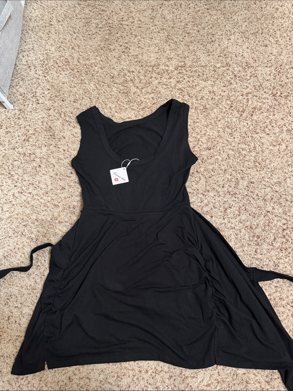 Women's Black Sleeveless Tie-Waist Skater Dress